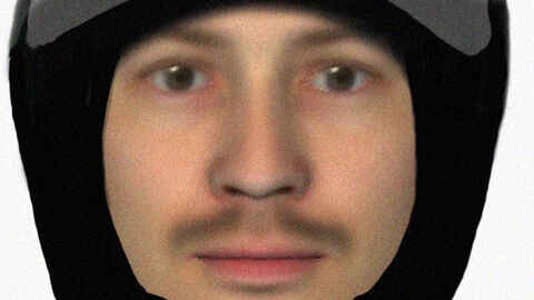 Phantombild einer männlichen Person mit dunklem Motorradhelm