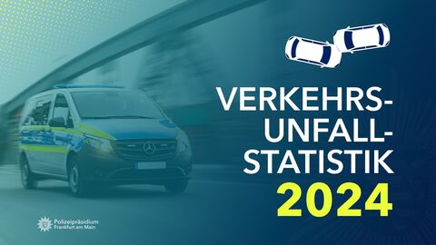 Teaser-Bild für die Verkehrsunfallstatistik 2024. Im Hintergrund ist ein fahrender Streifenwagen der hessischen Polizei zu sehen.