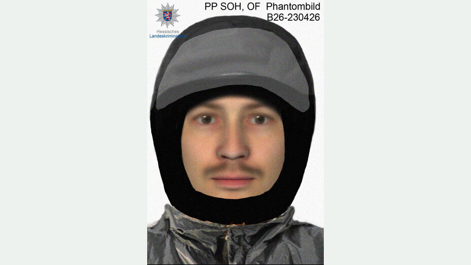 Phantombild einer männlichen Person mit Motorradhelm